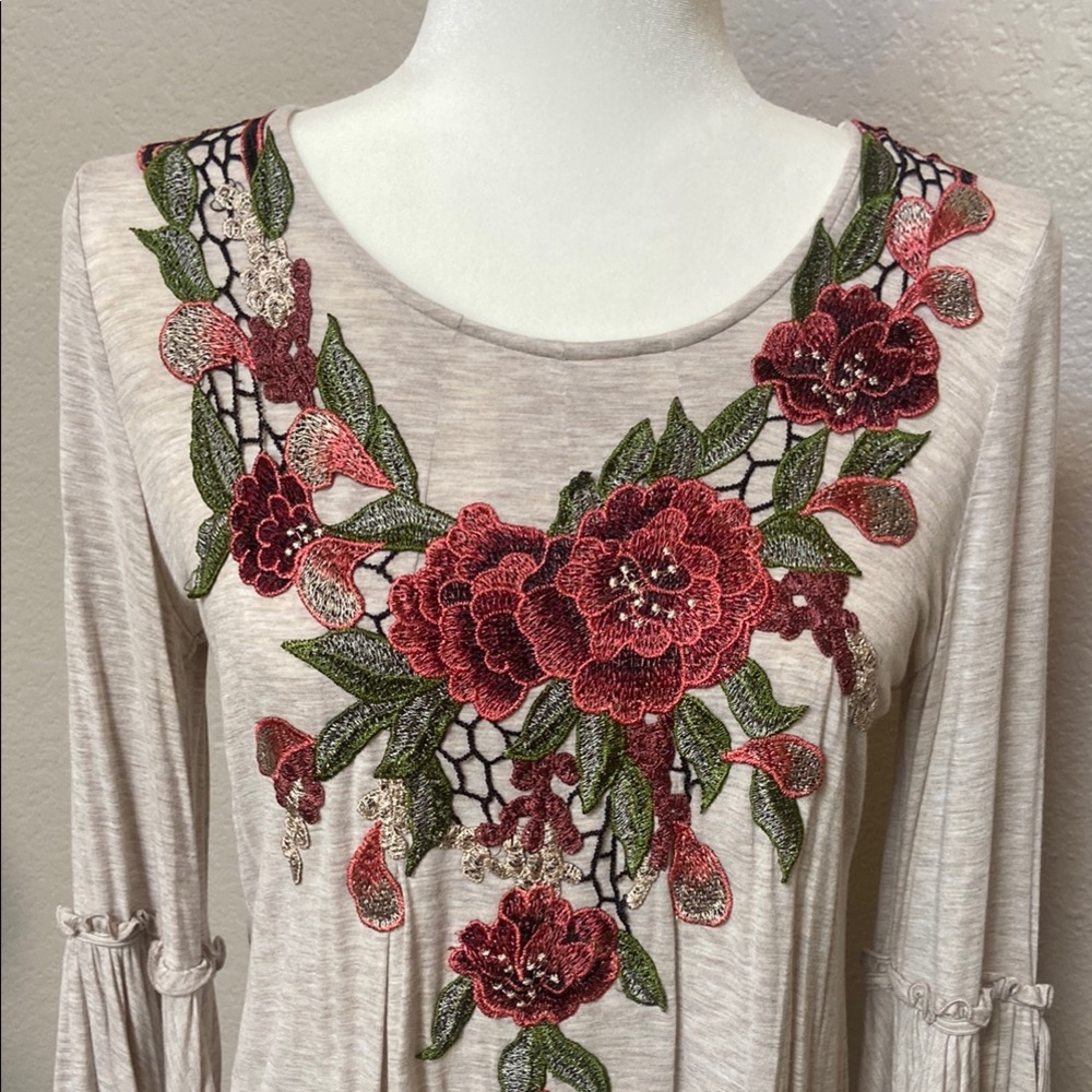Sale! Floral Embroidered Blouse - Cream and Red, size S. Boston Proper